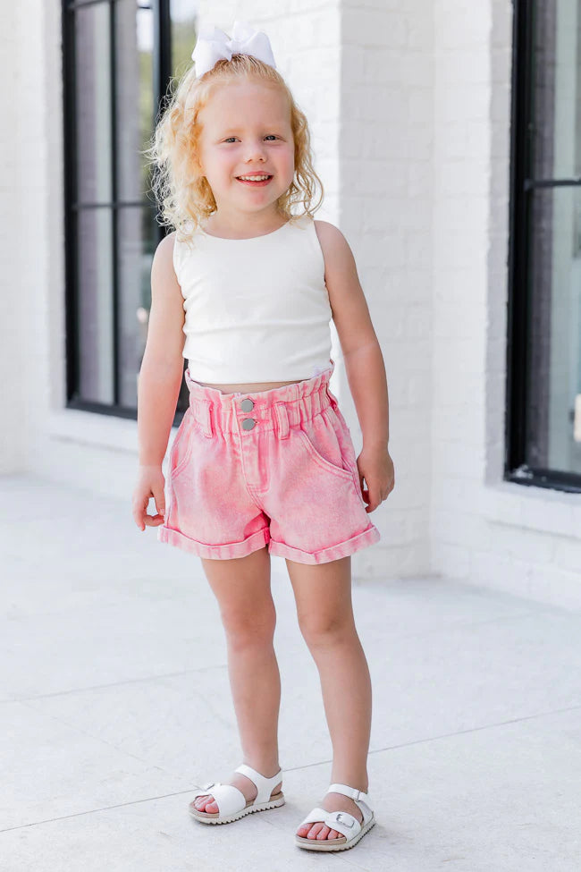 Kid's All The Pretty Girls Pink Paperbag Acid Wash Shorts FINAL SALE