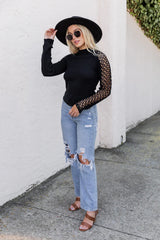 Not Over You Black Mock Neck Lace Sleeve Blouse FINAL SALE