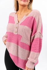 Know You Best Pink Oversized Striped Henley Sweater