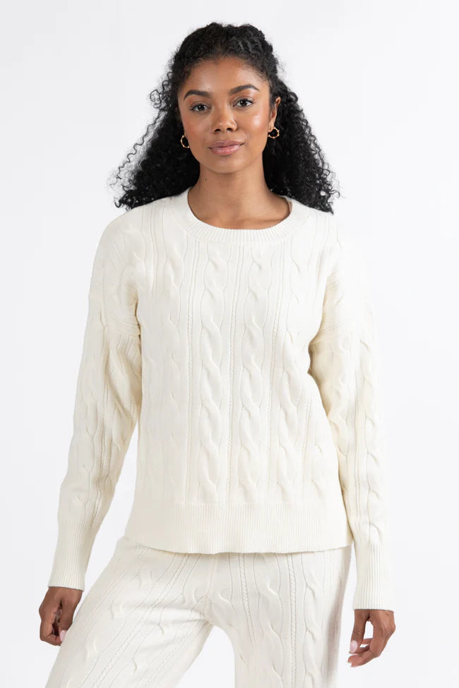 Forever Winter Ivory Cable Knit Sweater Lounge Top Macy Blackwell X Pink Lily FINAL SALE