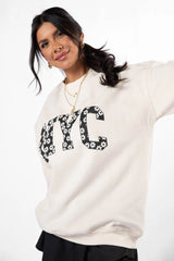 NYC Daisy Cream Oversized Graphic Sweatshirt