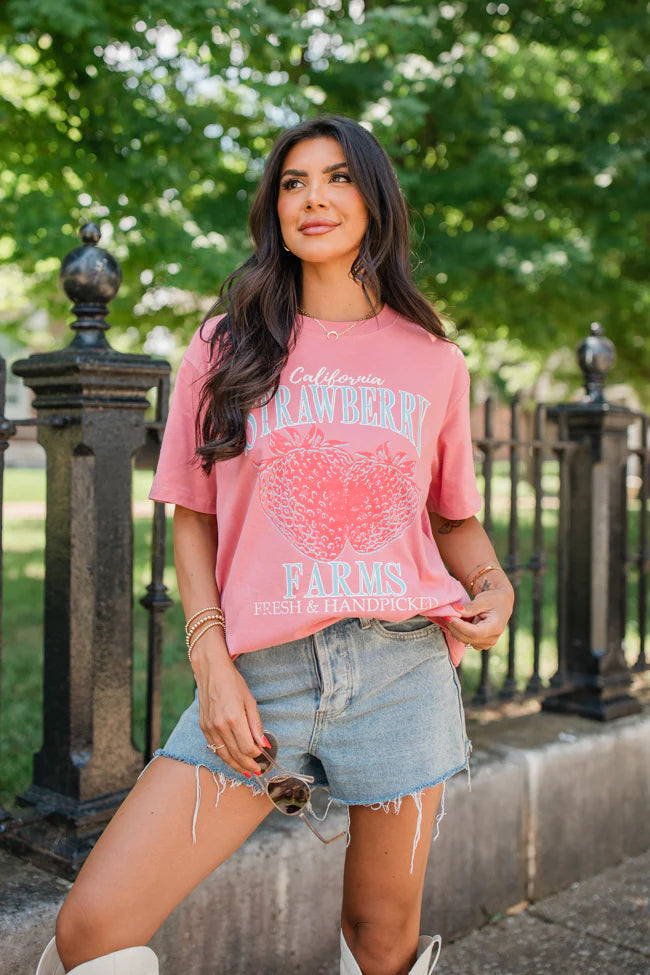 California Strawberry Farms Brick Oversized Graphic Tee