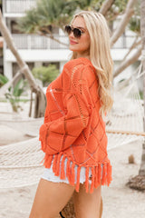 Better Days Ahead Coral Ladder Detail Fringe Hem Sweater SALE