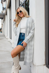 Be The First Grey Plaid Long Cardigan FINAL SALE