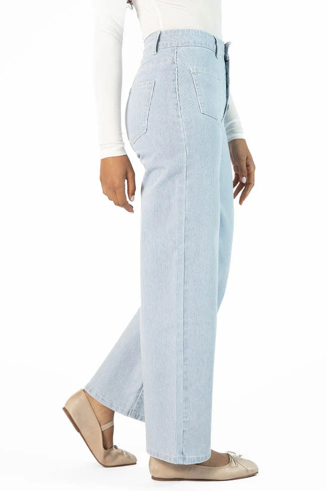 Sutton Striped Wide Leg Patch Pocket Jeans