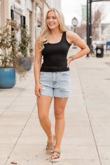 Basic Black Ribbed Scoop Neck Tank SALE