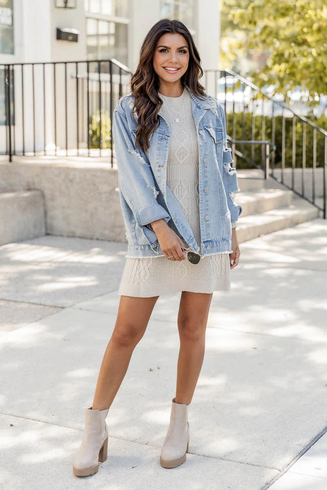 Living for Friday Beige Cable Knit Sweater Dress FINAL SALE