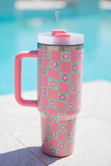 Sippin' Pretty Warped Checker Daisy 40 oz Drink Tumbler With Lid And Straw SALE