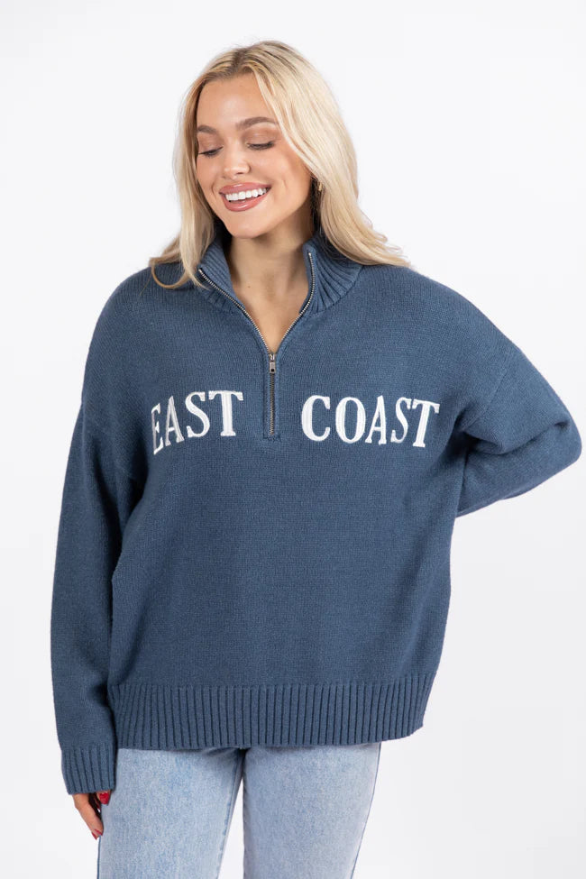 Roll With It Navy East Coast Quarter Zip Sweater SALE