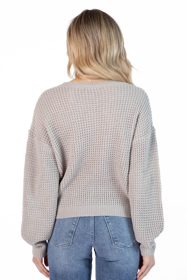 Match My Mood Taupe Textured Crew Neck Sweater