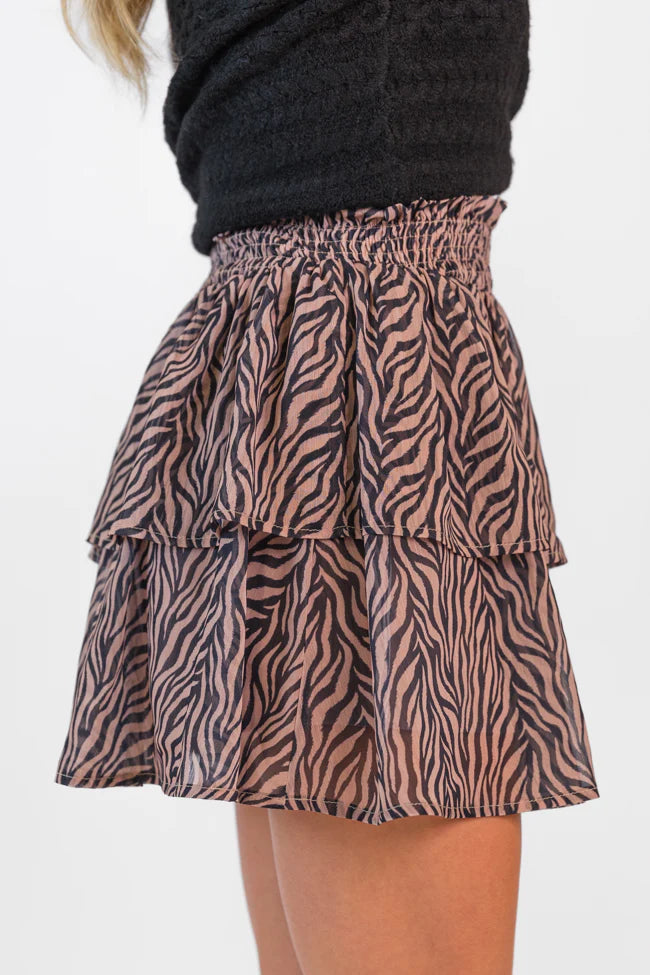 Breezy In Wild Over You Black and Tan Tiered Zebra Skort FINAL SALE