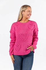 Adore You Hot Pink Oversized Heart Pom Sweater FINAL SALE