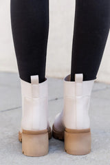 Carli Crinkle PU Pull On Beige Platform Booties FINAL SALE