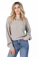 Match My Mood Taupe Textured Crew Neck Sweater