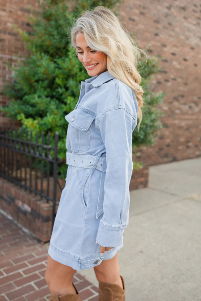 Plain Optimism Light Wash Belted Denim Dress FINAL SALE