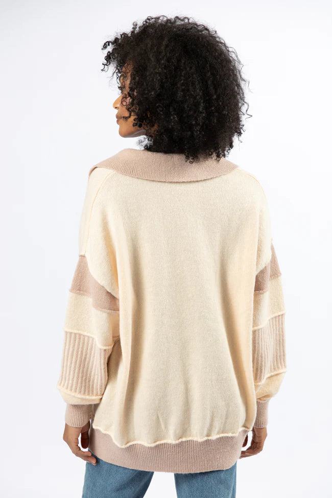 Think About It Cream and Mauve Collared Oversized Sweater