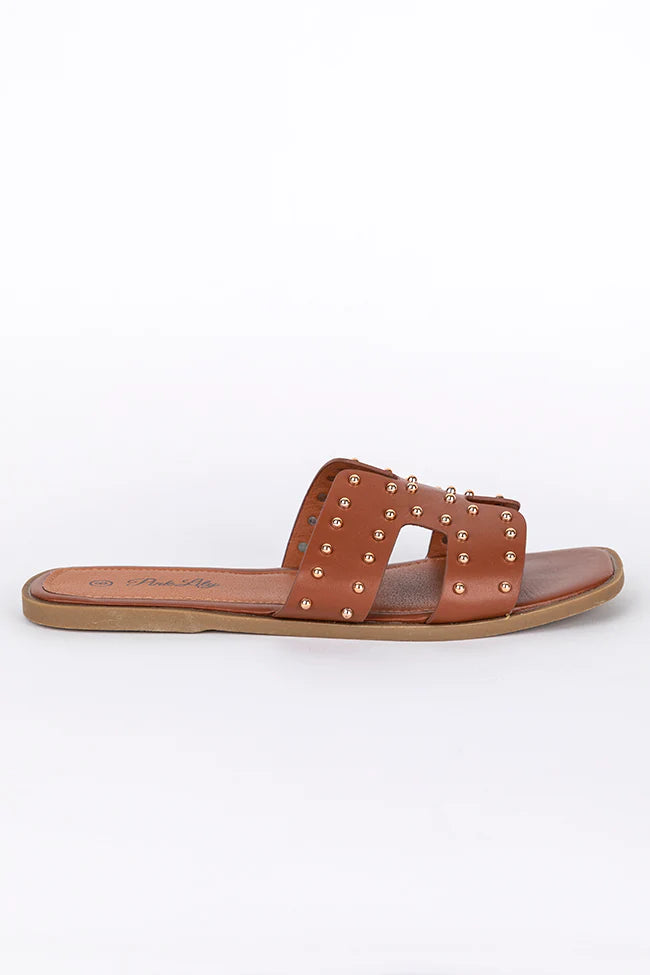 Carrie Camel and Gold Studded Sandals FINAL SALE