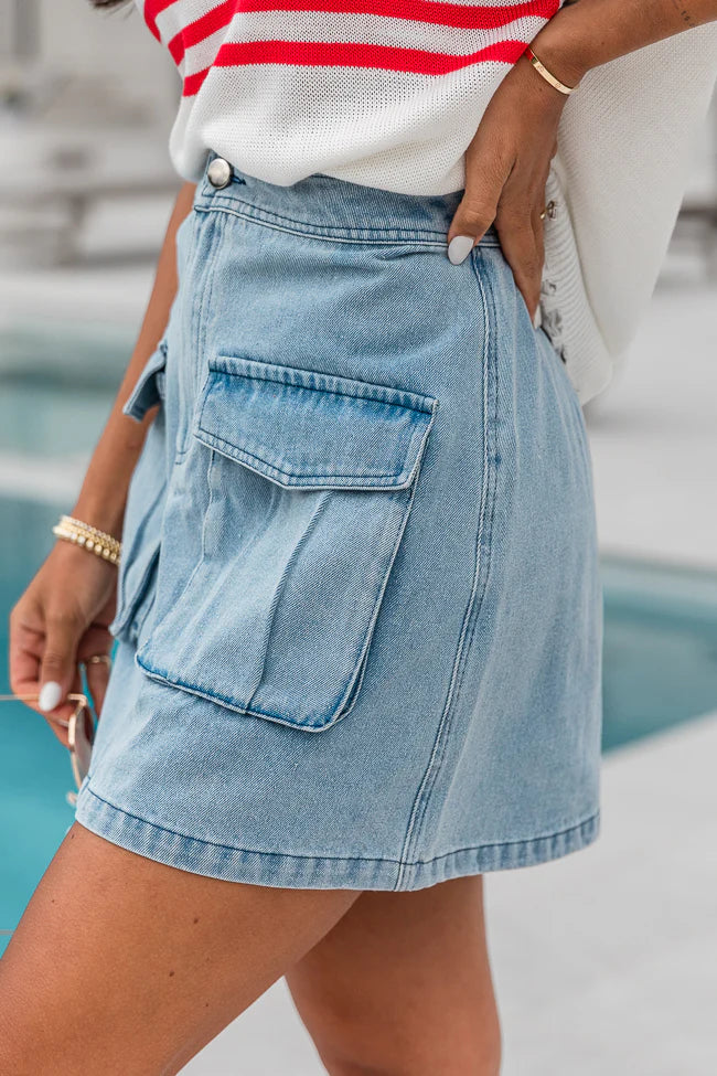 Worn In Love Cargo Light Wash Denim Mini Skirt SALE SALE