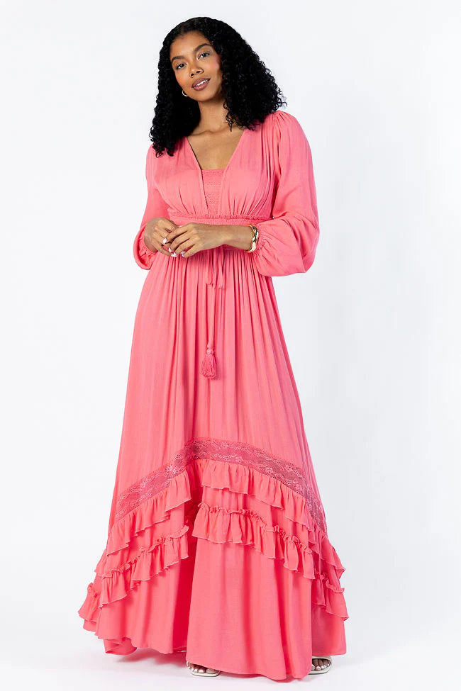 Lucky To Have You Coral Maxi Dress