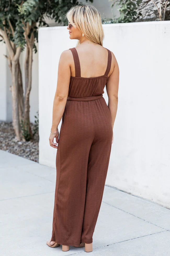 Talk A Lot Brown Tank Belted Jumpsuit FINAL SALE