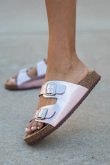 Andrea Pink Metallic Double Strap Sandals SALE