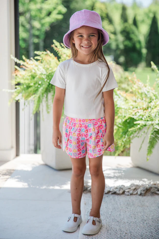 Kid's Errands to Run Multi Floral Check High Waist Shorts FINAL SALE