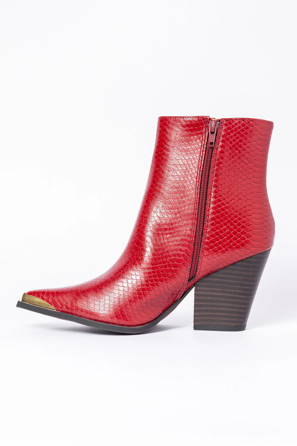 Jessie Red Snakeskin Pointed Toe Bootie