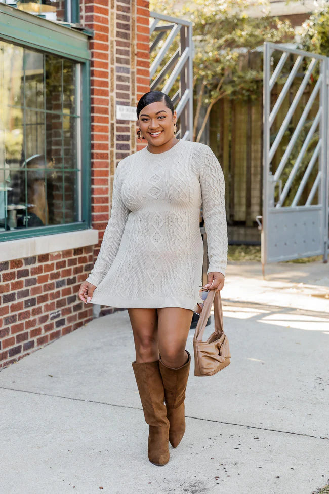 Living for Friday Beige Cable Knit Sweater Dress FINAL SALE