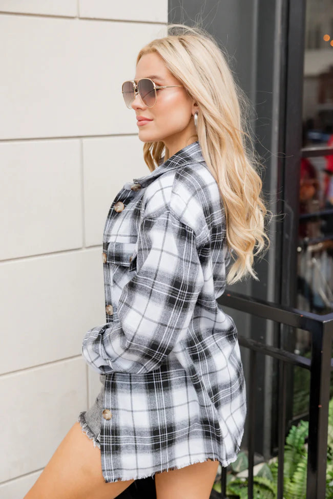 Round It Up Black and White Plaid Button Front Shirt SALE