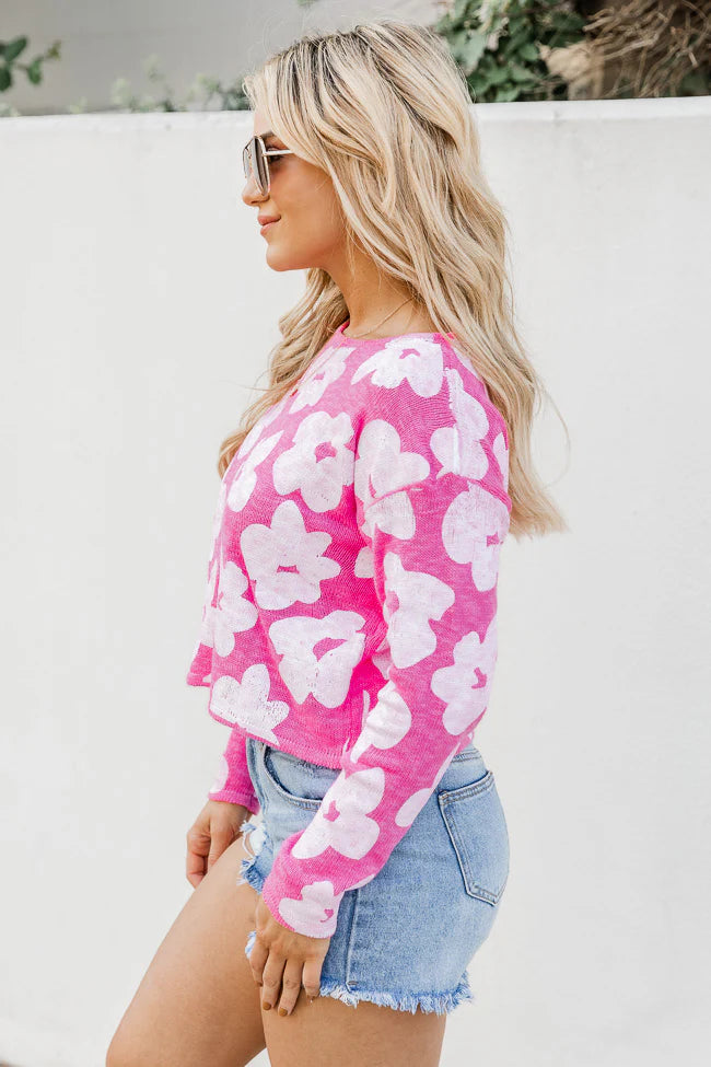 Hard To Focus Hot Pink Floral Sweater FINAL SALE