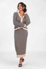 Believe In Me Cream and Black Striped Knit Skirt FINAL SALE