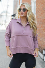 Just Go With It Mauve Crop Henley Pullover SALE