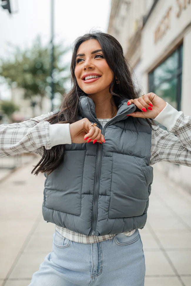 Sights To See Slate Cropped Puffer Vest