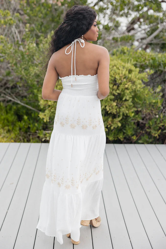 Just Say So White Appliqué Detail Maxi Dress SALE