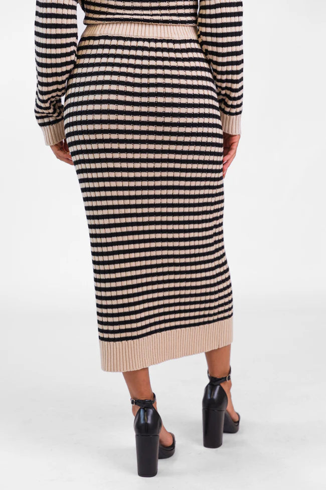 Believe In Me Cream and Black Striped Knit Skirt FINAL SALE