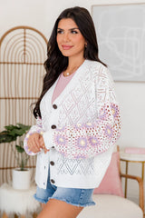 All My Dreams Ivory Multi Crochet Sleeve Cardigan SALE