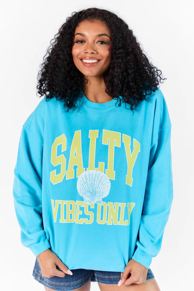 Salty Vibes Only Aqua Oversized Graphic Sweatshirt