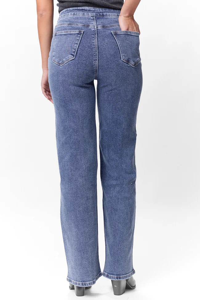 Carolyn Medium Wash Braided Pocket Wide Leg Jeans