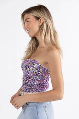 Another Try Purple Multi Strapless Sequin Top FINAL SALE