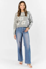 Get To Know You Heather Grey Floral Sweater