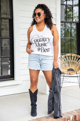 Country Music and Beer White Jersey Graphic Tank FINAL SALE