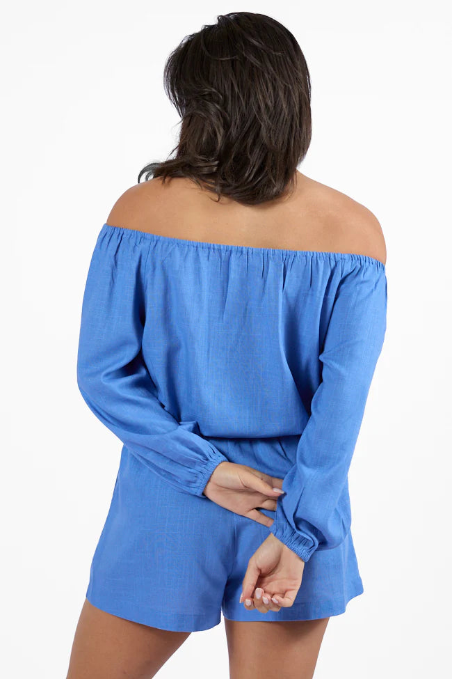 Deep Dive Blue Off The Shoulder Shorts Set