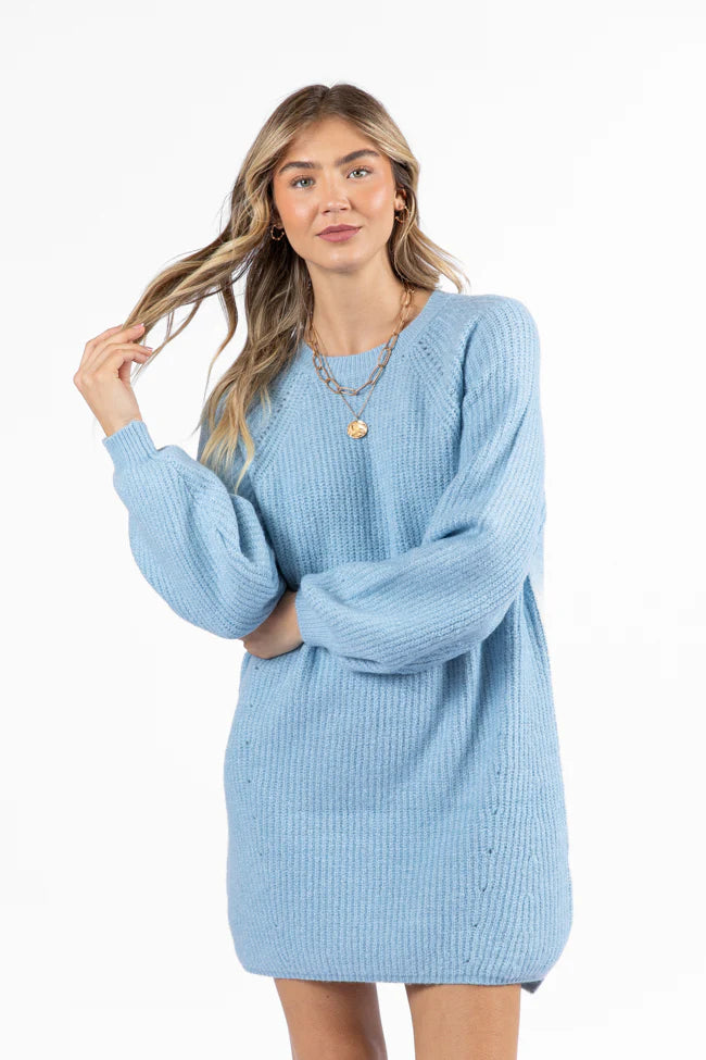 Sweet and Simple Sky Blue Crewneck Sweater Dress SALE