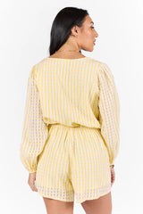 Set On You Yellow Gingham Long Sleeve Romper