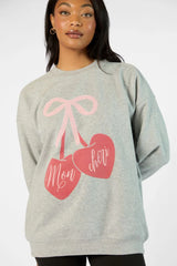 Mon Cheri Light Grey Oversized Graphic Sweatshirt