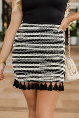 Dancing In The Sun Black and Cream Tassel Hem Mini Skirt SALE