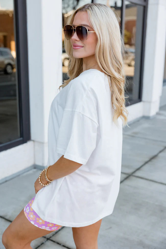 Busy Babe Oversized Ivory Distressed T-Shirt FINAL SALE