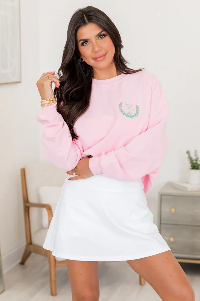 Cocktails And Country Clubs Light Pink Oversized Graphic Sweatshirt