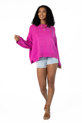 Tell Me Everything Magenta Oversized Pocketed Light Weight Sweater