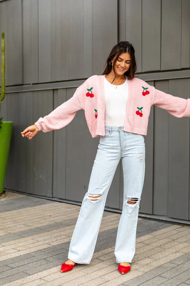 Cherry Picking Pink Embroidered Cardigan